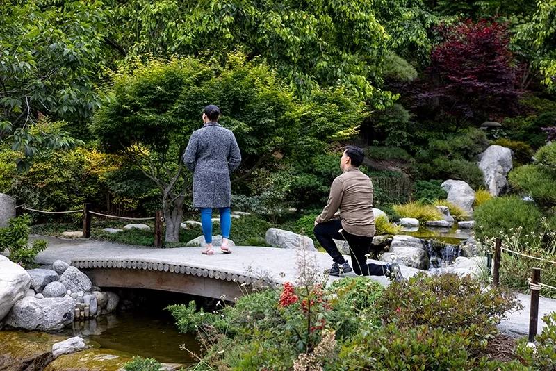 Romantic surprise proposal at Japanese Garden in San Diego