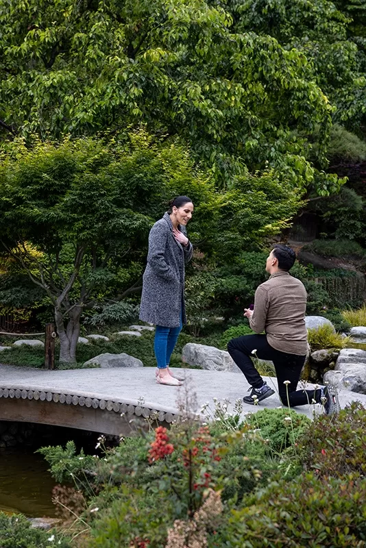 Engagement joy captured at Japanese Garden
